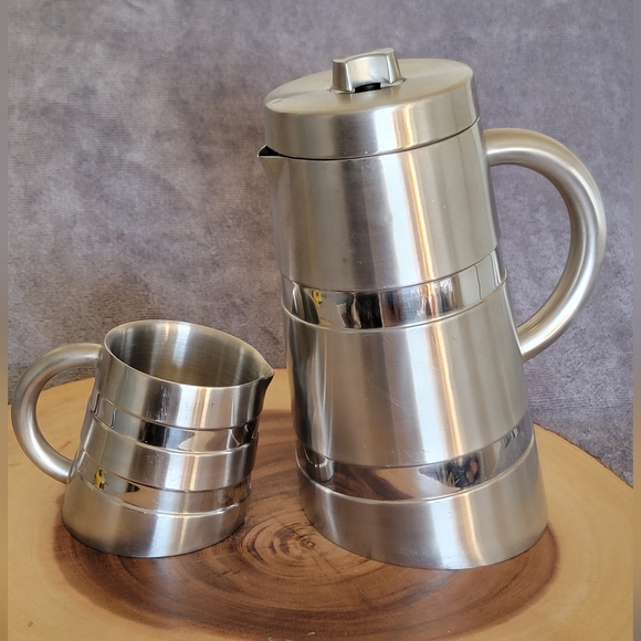 bonjour Other - Bonjour Stainless Coffee French Press/Creamer RARE Steampunk Modern Retro